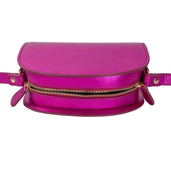 A.P.C Demi Lune Mini Bag Fuchsia Crossbody Purse Metallic Pink Leather - Picture 13 of 14